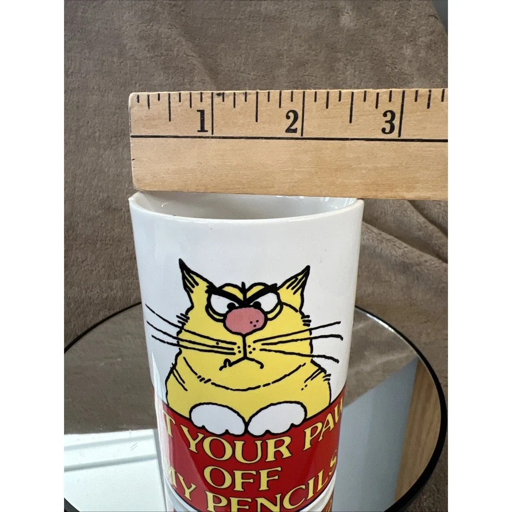 Vintage J.S.N.Y. Ceramic Pencil‎ Cup Get Your Paws Off My Pencils 2.5x4